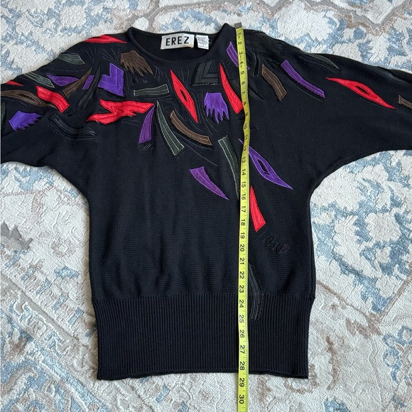 Erez Vintage Sweater with Leather Patches and Beading Size Small - Picture 7 of 9